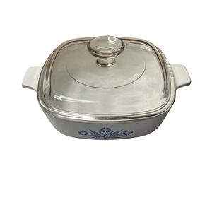 Vintage Corning Ware P1B 1 QT Square Casserole Dish with Glass‎ Lid Blue Floral